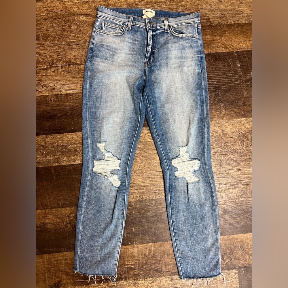 NWOT L'AGENCE El Matador High Rise Slim Jeans Size 27 Dry Ice Raw Hem - Picture 5 of 12